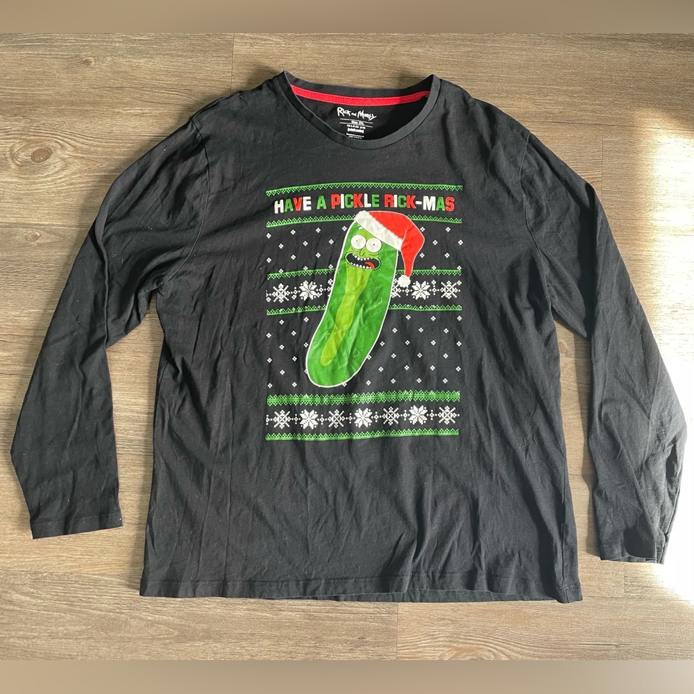 Rick and Morty Pickle Rick Christmas Long Sleeve Tee Mens XXL Black Cotton Funny - Picture 10 of 16